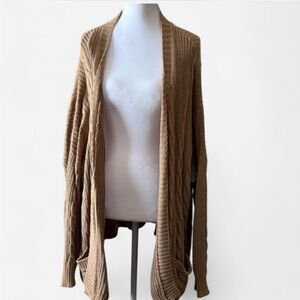 Tan Cable Knit Cardigan Sweater with Relaxed Fit